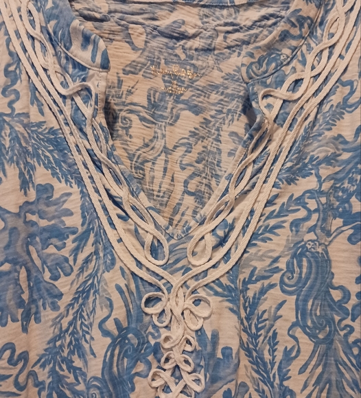 SOLD ELSEWHERE Lilly Pulitzer Blue and White 100% cotton knit Tunic XL mermaids! - Picture 3 of 10